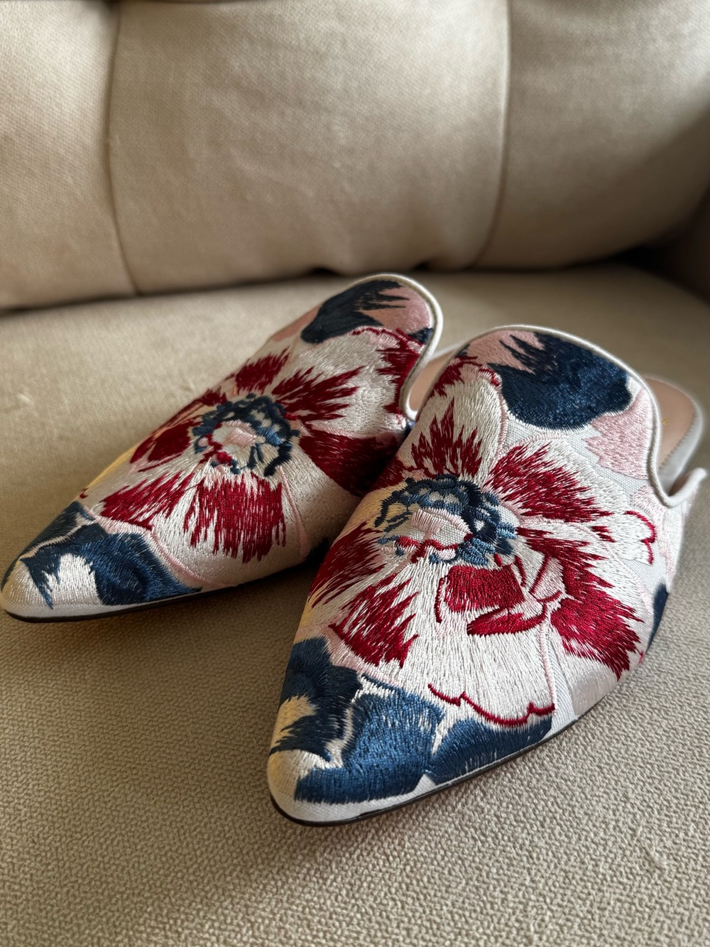 J. Crew Floral Embroidered Slip-On Mules in Red, Pink, Blue & Cream - Picture 2 of 6